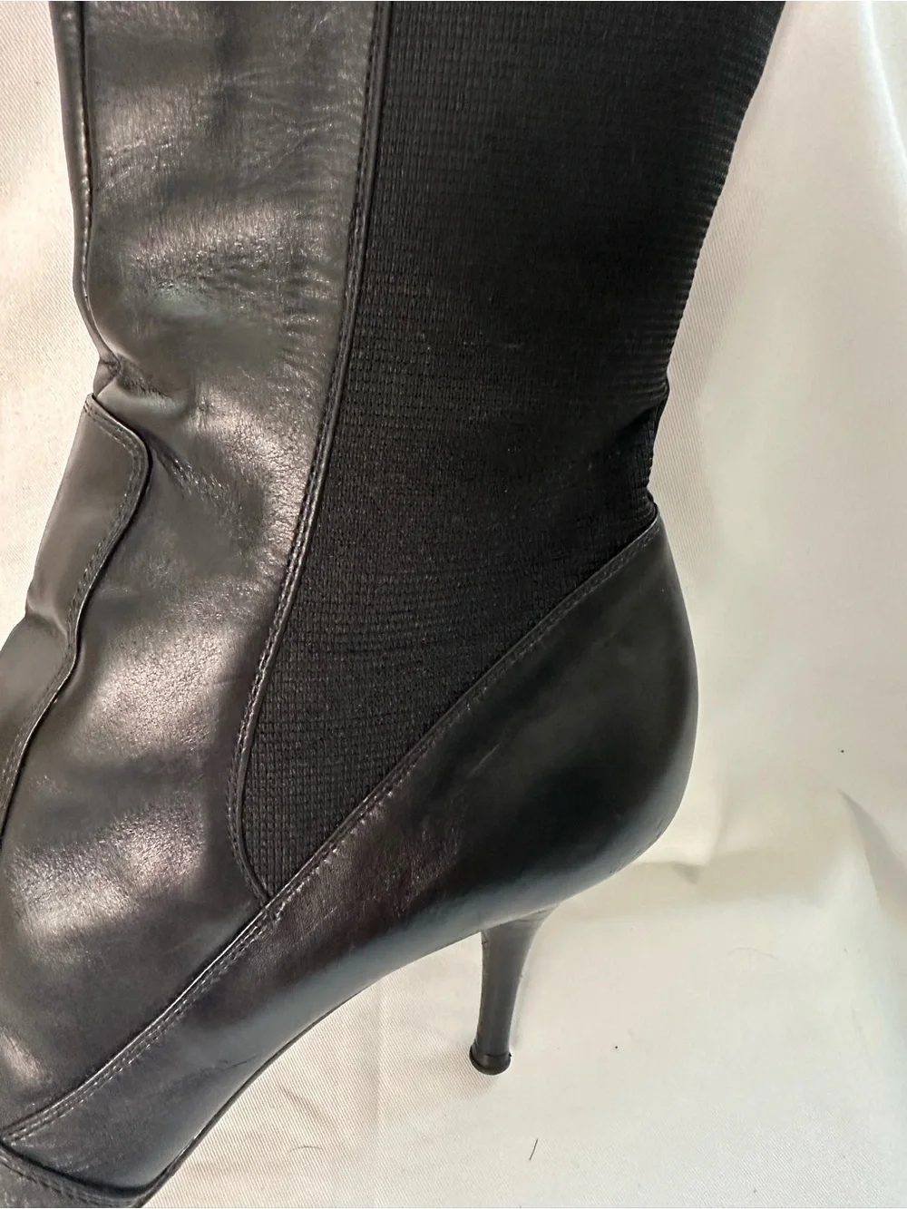 YSL Yves Saint Laurent Black Leather Tall Boots Italy
